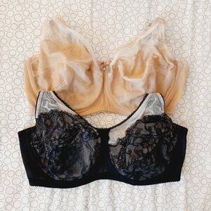 SET of 2 Wacoal Retro Chic Underwire Bra in Black/Cream and Nude/Cream Sz 32DDD